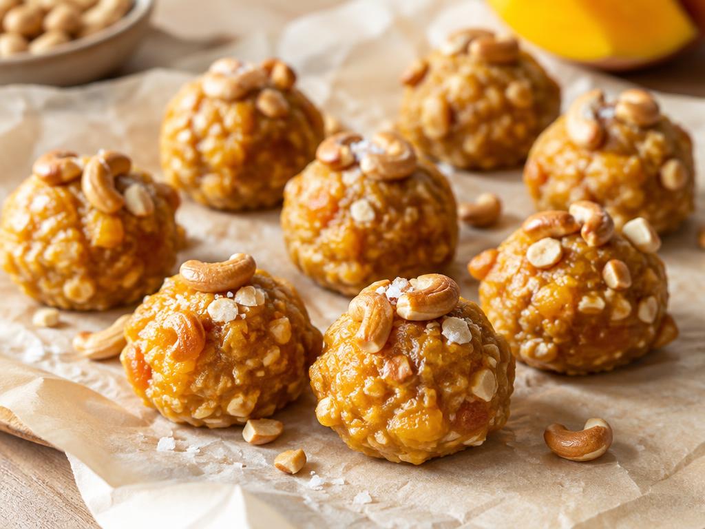 Chewy mango clusters topped with salted roasted cashews